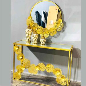 Gold Color Console Table and Mirror