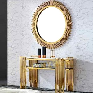 Console Table and Mirror Golden Color