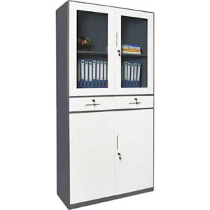 Glass Door Steel Storage Cabinet with Two Drawer