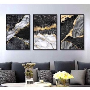3 Pieces Wall Art Decoration Set in Black, white & gold