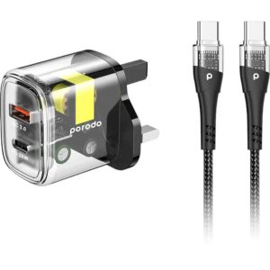 Porodo Dual Output Transparent Quick Charger PD 20W + QC 18W UK